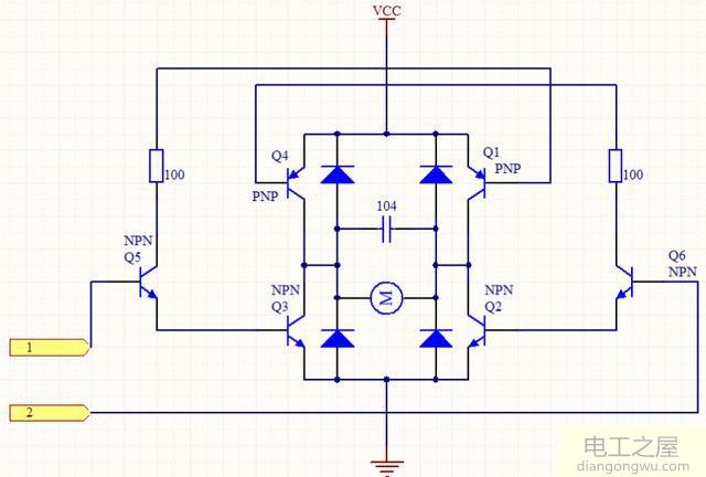 用三极管实现直流电机正反转电路