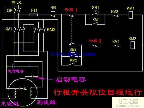 220v电念头正反转加行程开关接线原理图